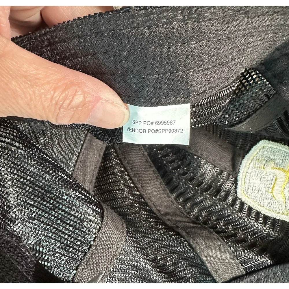 John Deere Hat Embroidered Mesh Black/Green Trucker - Hook and Loop Adjustment